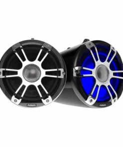 FUSION SG-FT88SPWC 8.8" 330 Watt Coaxial Wake Tower Sports Speakers, Silver/Chrome Sport Grilles, with White or Blue LED Illumination