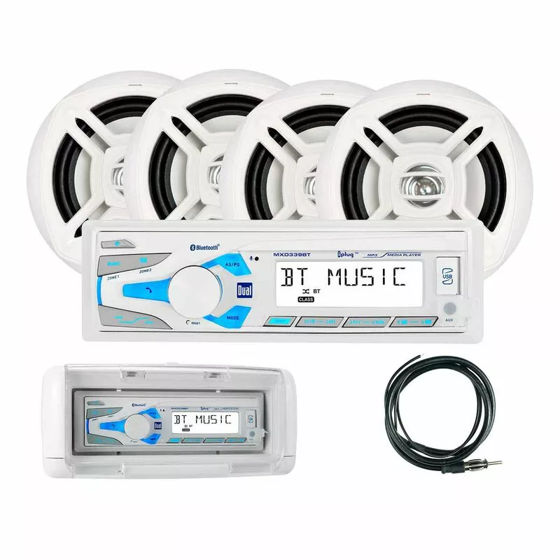 DUAL MXCP494BTS Marine Digital Media and Bluetooth Receiver Package with 4 Speakers and Splash Guard 2 DUAL MXCP494BTS Marine Digital Media and Bluetooth Receiver Package with 4 Speakers and Splash Guard